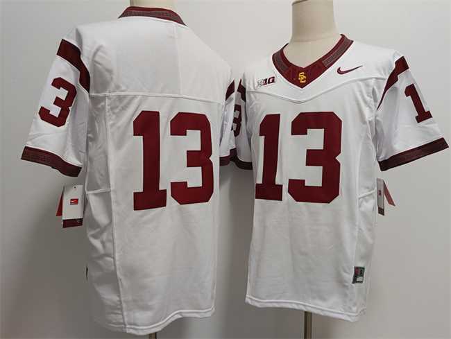 Men%27s USC Trojans #13 Caleb Williams 2024 F.U.S.E. No Name White Stitched Jersey